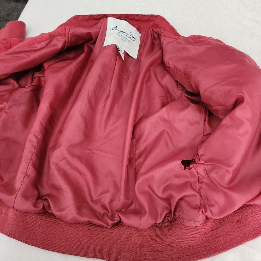 American Rag Faux Suede Bomber Jacket Women L Red Good Military Zip Epaulettes - Picture 4 of 6
